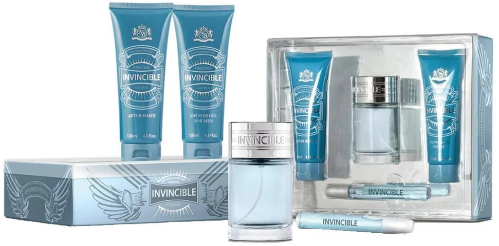 New Brand Narciso Rodriguez rinkinys Naujas prekės ženklas: Invincible, Tualetinis vanduo, Vyrams, 100 ml + Invincible, Tualetinis vanduo, Vyrams, 10 ml + Invincible, Valomasis, Dušo želė, Visam kūnui, Visiems odos tipams, 130 ml + Invincible, Gelis po skutimosi, 100 ml Moterims