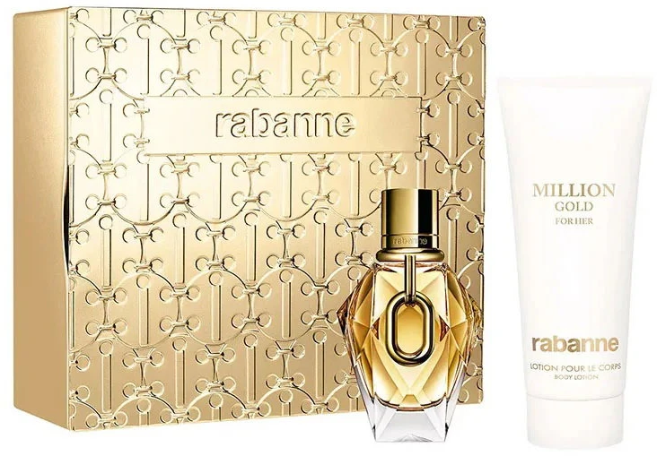 Set Paco Rabanne: Million Gold Hydrating Losjonas kūnui, 100 ml + Million Gold Eau De Parfum For Women Papildomas, 50 ml