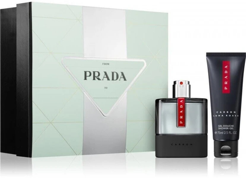 Prada rinkinys: Luna Rossa Carbon tualetinis vanduo vyrams, 50 ml + Luna Rossa Carbon atgaivintas dušo želė kūnui, 75 ml