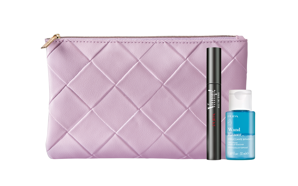 Set Pupa: Wand Eraser Cleansing Toneris, 50 ml + Vamp! Paraben-Free Curving Blakstienų tušas 101 Extra Juodas, 9 ml