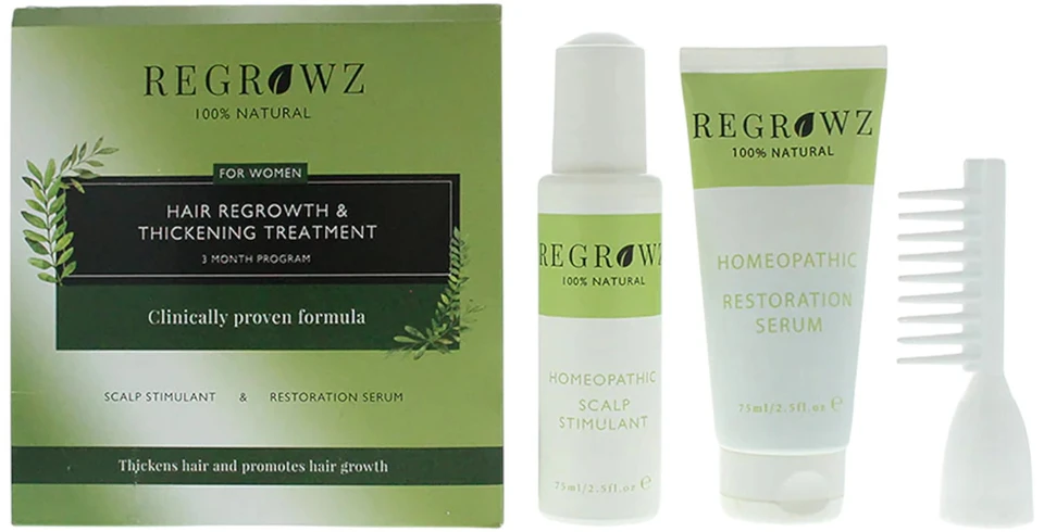 REF Set Regrowz: Atkuriamasis galvos odos serumas, 75 ml + Galvos odos kremas Drėkinantis ir apsaugantis, 75 ml + Mini plaukų balzamas moterims