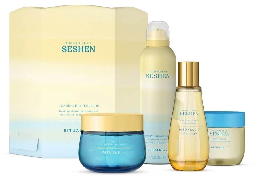 Set Rituals: The Ritual Of Seshen, Shower Mousse, 200 ml + The Ritual Of Seshen, Body Gel, 200 ml + The Ritual Of Seshen, Softening, Body Scrub, 150 g + The Ritual Of Seshen, Hair Scented Mist, For Women, 100 ml