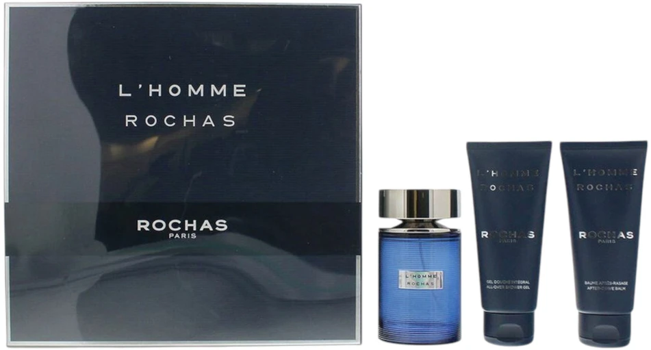 „Rochas“ rinkinys: „L'Homme Rochas“ tualetinis vanduo vyrams, 100 ml + „L'Homme Rochas“ drėkinamasis balzamas po skutimosi visiems odos tipams, 100 ml + „L'Homme Rochas“ drėkinamasis balzamas po skutimosi, 100 ml