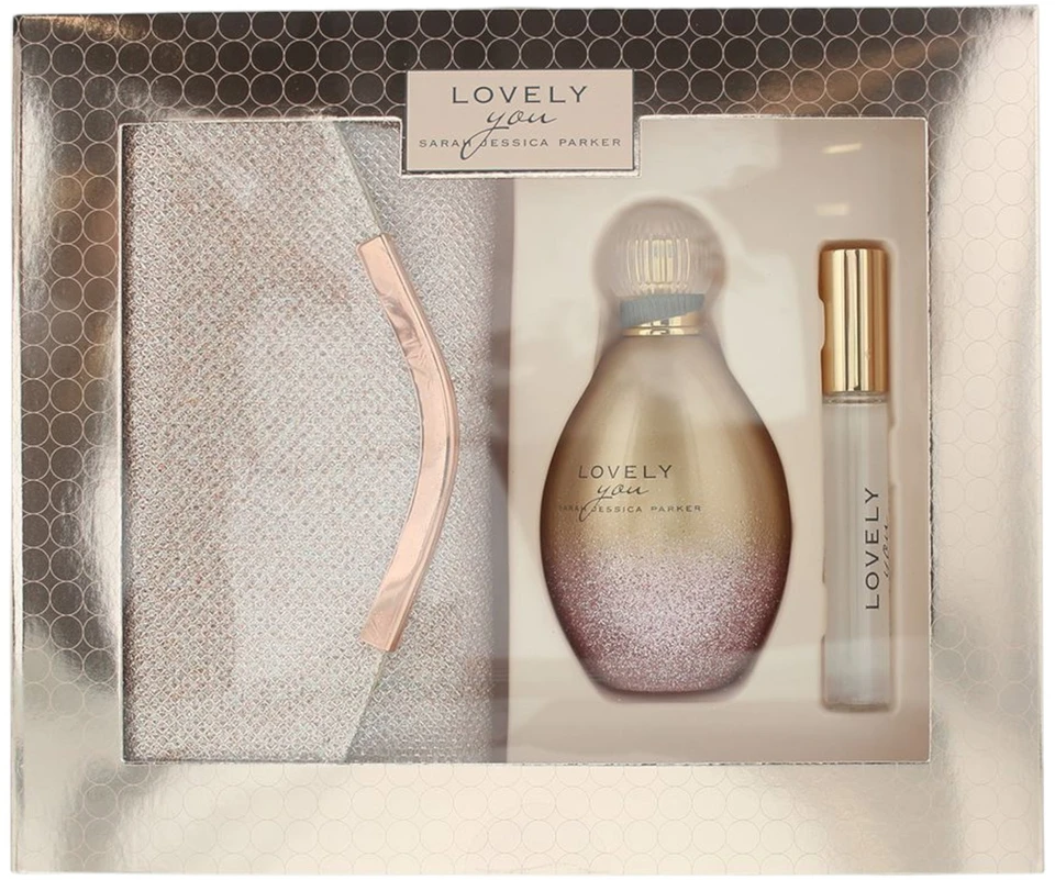 Sarah Jessica Parker Lovely You rinkinys moterims (EDP, 100 ml + EDP, 10 ml + Rose Clutch delninė)