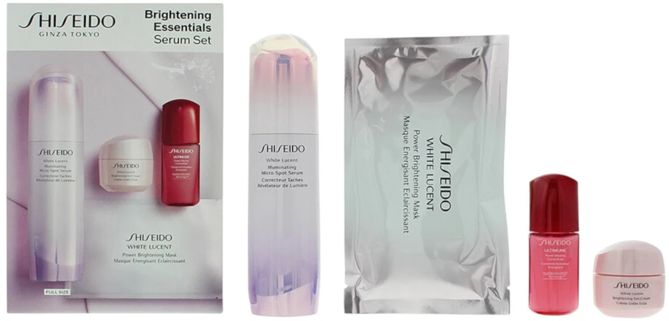 Shiseido Set Brightening Essentials, Pigment-Correcting, Serum, For Face, 50 ml + Brightening Essentials, Hydrating, Serum, For Face, 10 ml *Miniature + Brightening Essentials, Hydrating, Gel Kremas, For Face & Neck, 15 ml + Brightening Essentials, H