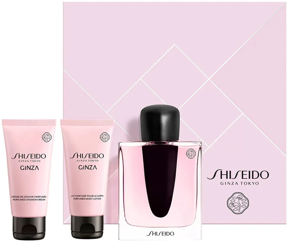 Set Shiseido: Ginza Eau De Parfum For Women, 50 ml + Ginza Moisturizing Losjonas kūnui, 50 ml + Ginza Cleansing Dušo želė For All Skin Types, 50 ml