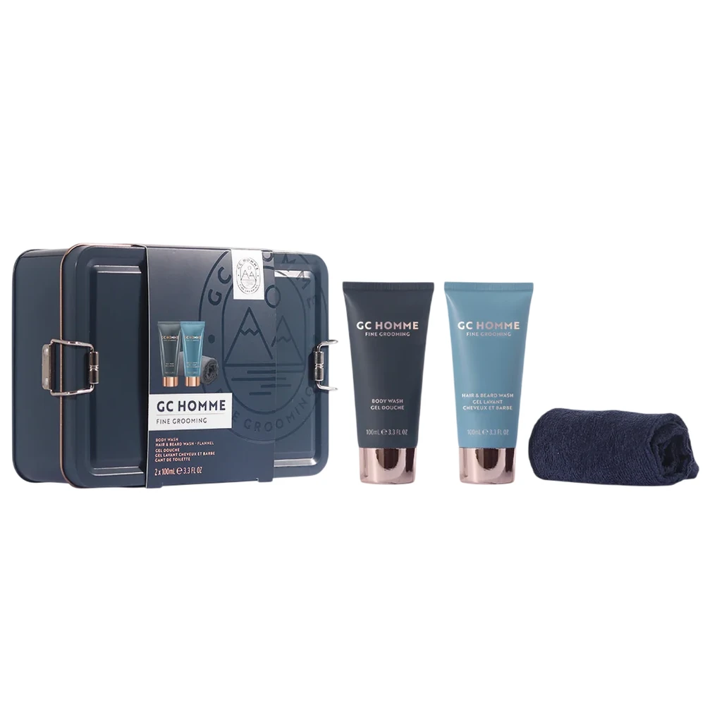 Set The Luxury Bathing Company: GC Homme Citrus & Aromatic Dušo želė & Šampūnas 2-In-1, 100 ml + GC Homme Relaxes & Relieves Tension Kūno prausiklis, 100 ml + GC Homme Salon Textile Rankšluostis Dark Mėlyna