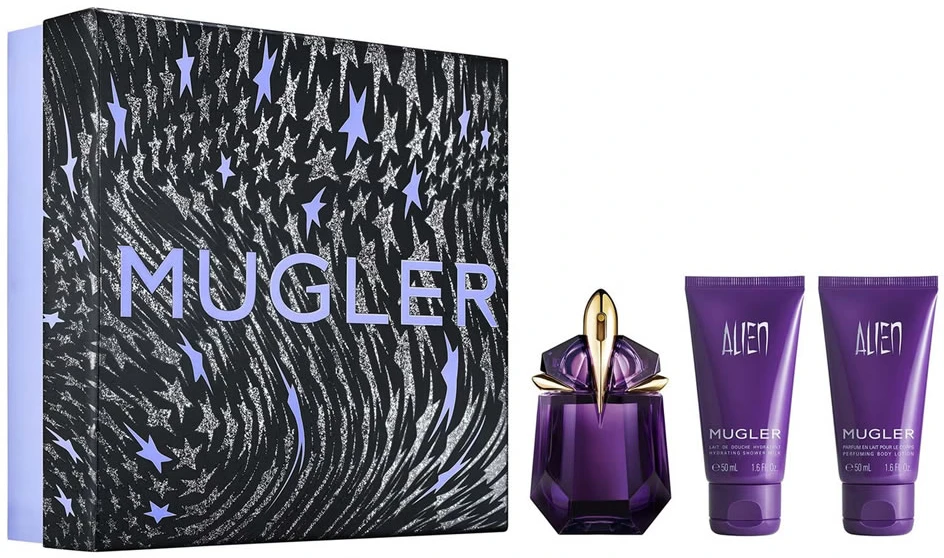 Set Thierry Mugler: Alien Eau De Parfum For Women, 30 ml + Alien Dušo želė All Skin Types, 50 ml + Alien Hydrating Losjonas kūnui, 50 ml