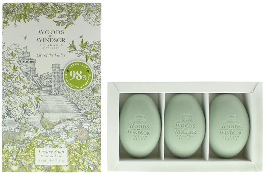 Set Trio Woods Of Windsor Lily Of The Valley Moisturizing Massage Soap Bar Shea butter, 3 vnt., 60 g
