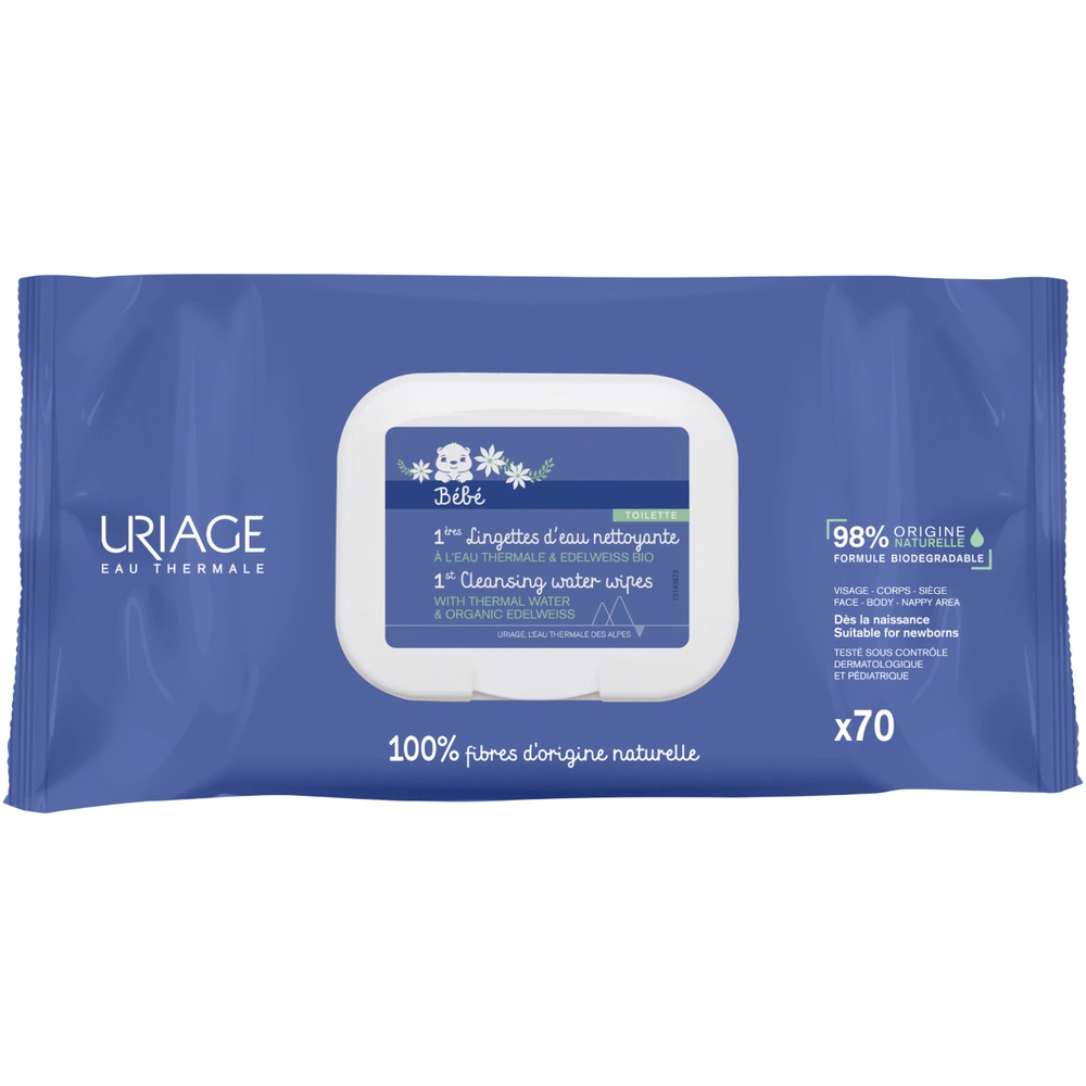 Uriage Bébé Lingettes Nettoyantes Cleansing Wipes drėgnos servetėlės vaikams, 70 vnt.