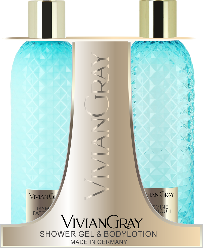 Newcos VIVIAN GRAY rinkinys Gemstone Jasmine & Patchouli: dušo želė ir kūno losjonas, 2 x 300 ml