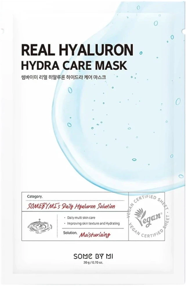 SOME BY MI Real Hyaluron Hydra Care Mask - intensyviai drėkinanti lakštinė kaukė su hialurono rūgštimi, 1 vnt