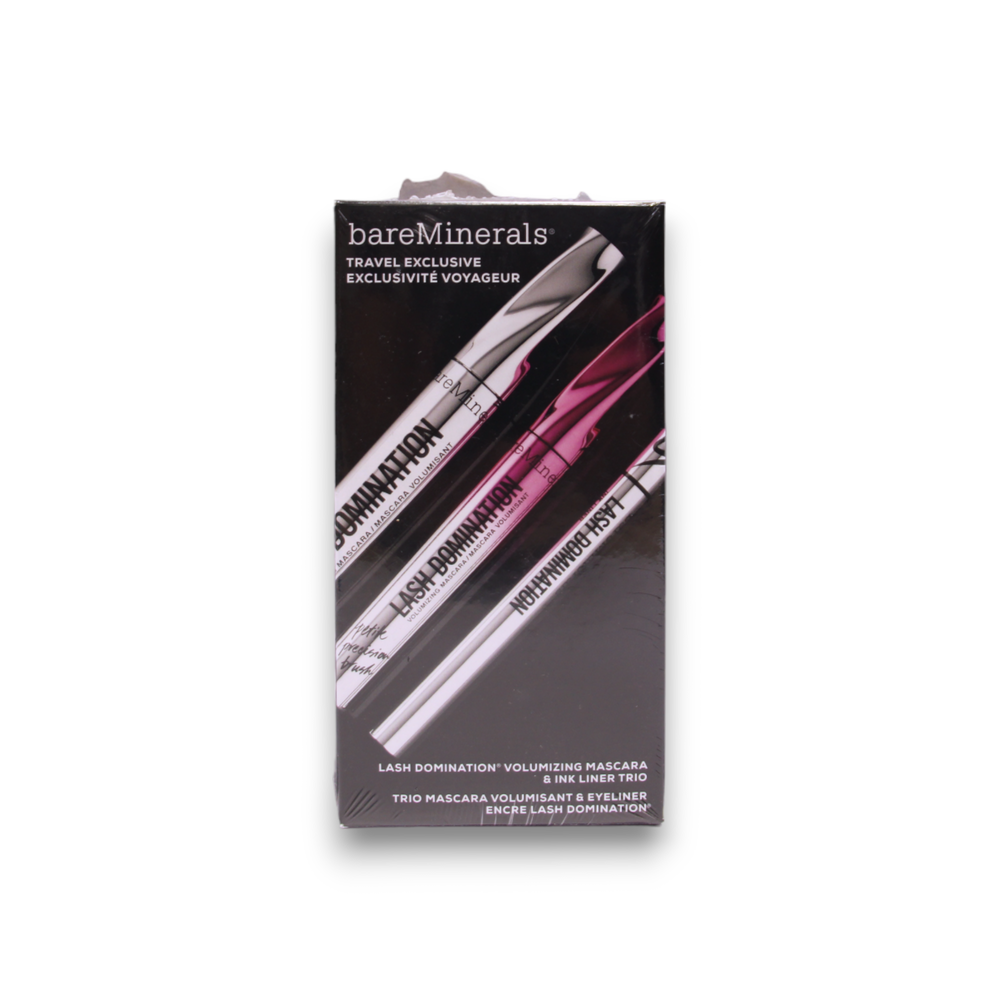 Bare Minerals Travel Exclusive Set BareMinerals: Lash Domination Volumizing Blakstienų tušas Intense Juodas 8.5 ml + Lash Domination Volumizing Blakstienų tušas Juodas 8.5 ml + Lash Domination Gel Pieštukas Akių apvadas Juodas 0.6 ml