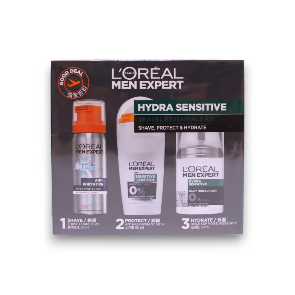 Kelioninis rinkinys „L'Oreal Paris“: „Men Expert“, be alkoholio, drėkinamasis – regeneruojamasis, dienai – nakčiai, kreminis, veidui, 50 ml + „Men Expert“