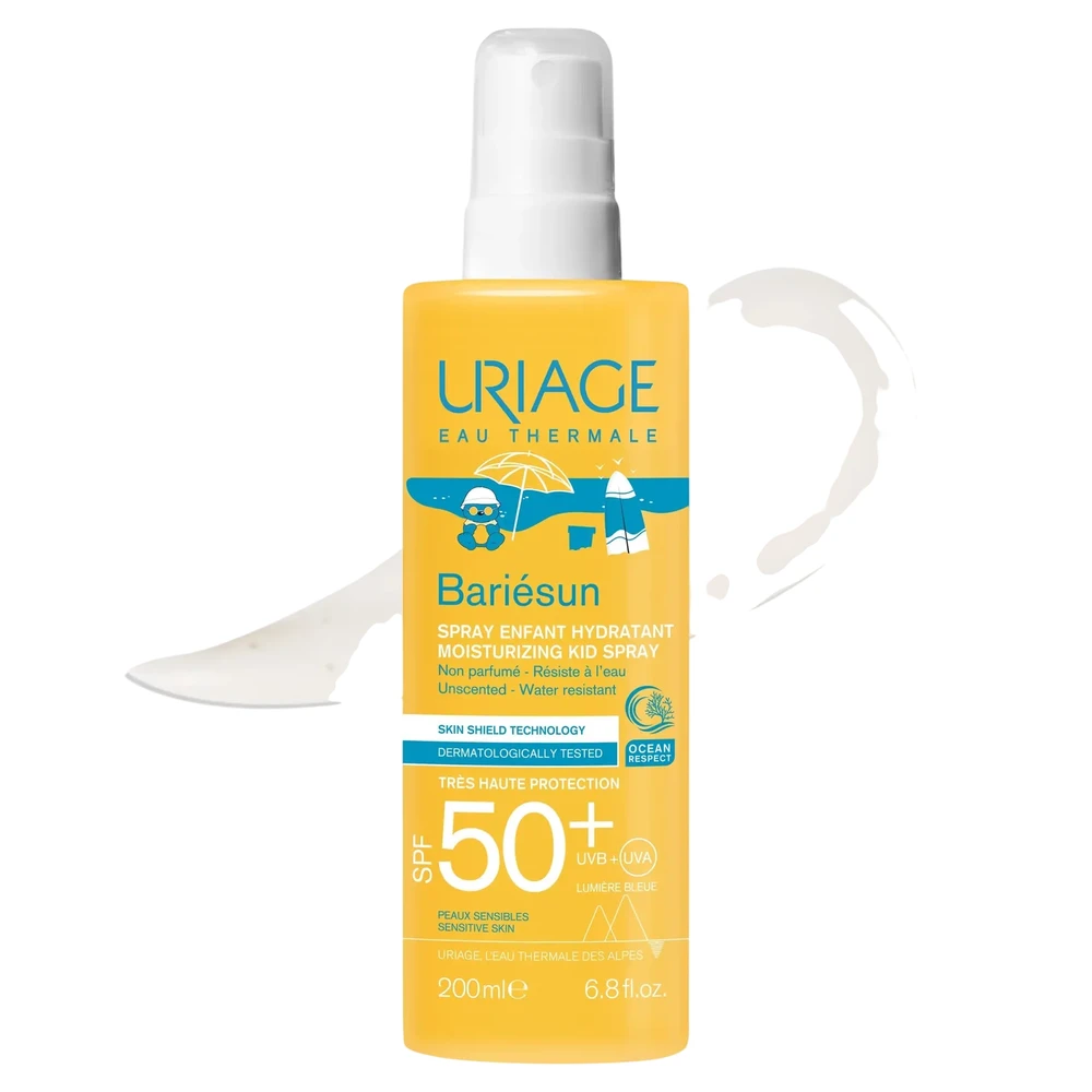 Uriage Bariésun Moisturizing Kid Purškiklis SPF 50+ drėkinamasis veido ir kūno purškiklis nuo saulės vaikams, 200 ml