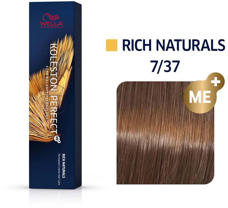 Wella Professionals Koleston Perfect Me+ Permanent Hair Dye 7/37 Medium Skirtas šviesiems plaukams Golden Brown, 60 ml
