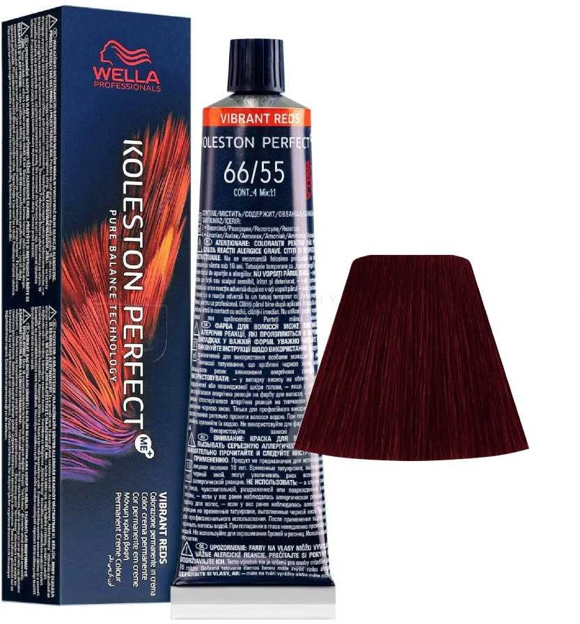 Wella Koleston Perfect Me+ 66/55 dažai su spalvos pavyzdžiu