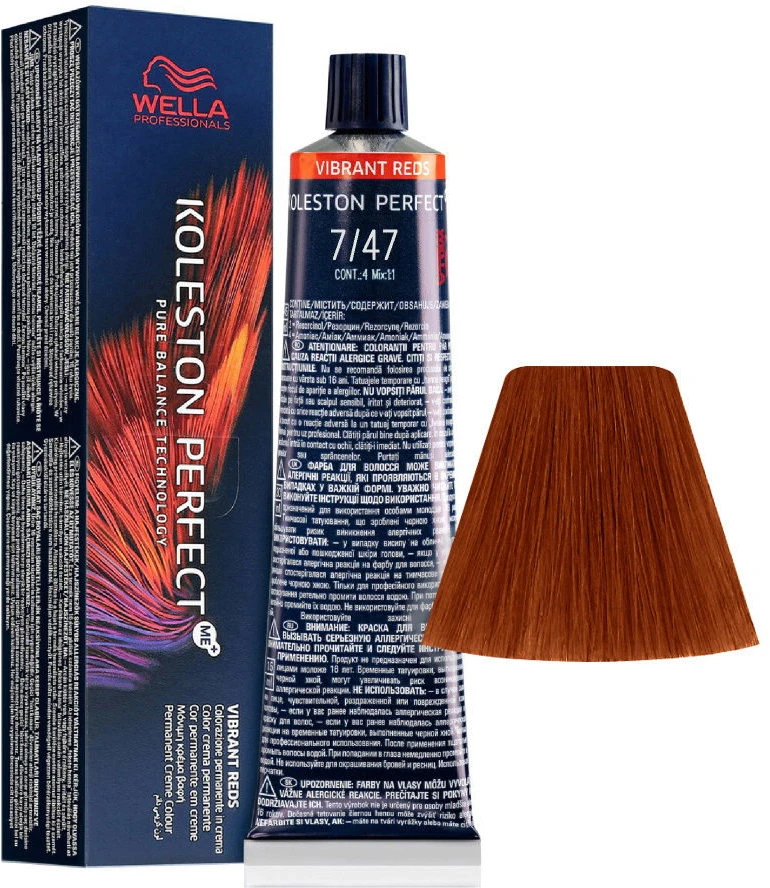 Wella Professionals Koleston Perfect Me+ Permanent Hair Dye 7/47 Medium Skirtas šviesiems plaukams Raudona Brown, 60 ml