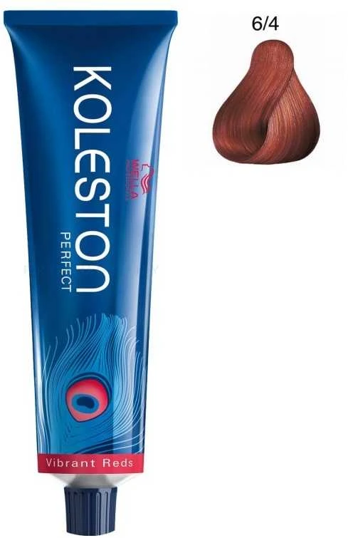 Wella Koleston Perfect 6/4 plaukų dažų tūbelė ir atspalvio pavyzdys