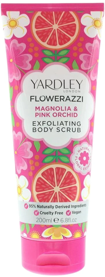 Yardley Flowerazzi „Magnolia & Rožinė“ šveičiamasis kūno šveitiklis, 200 ml