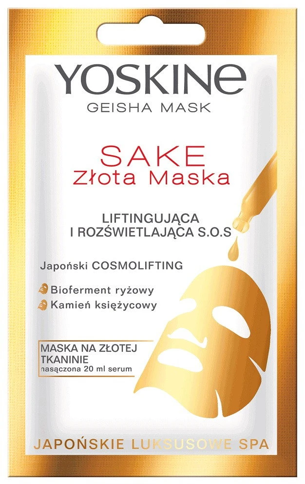 Yoskine Geisha Sake Gold Lifting Mask stangrinamoji lakštinė veido kaukė, 20 ml