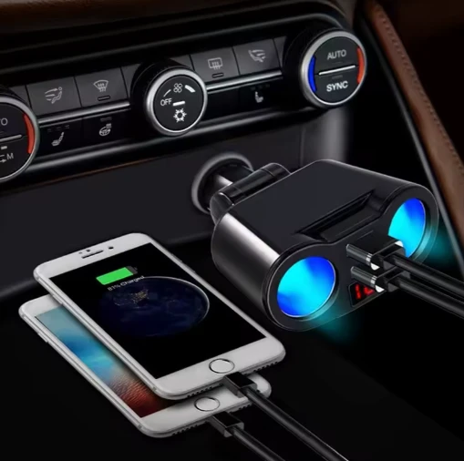 Automobilinis USB kroviklis cigarečių degiklio lizdo šakotuvas