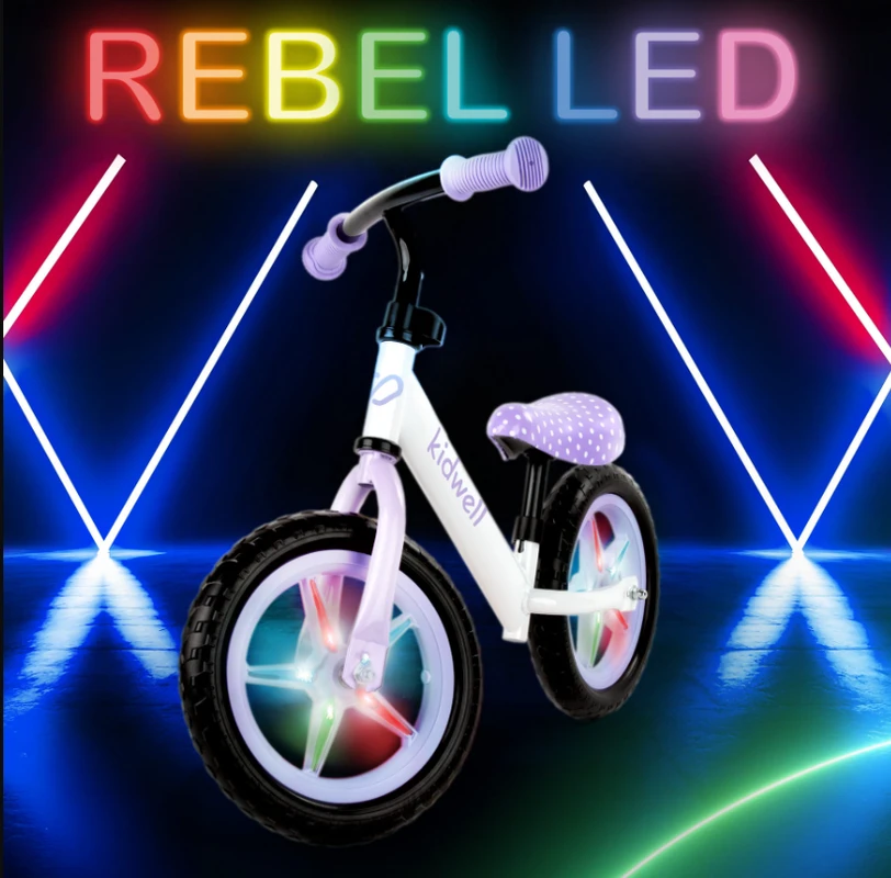 Balansinis paspiriamas dviratis Rebel LED, baltas