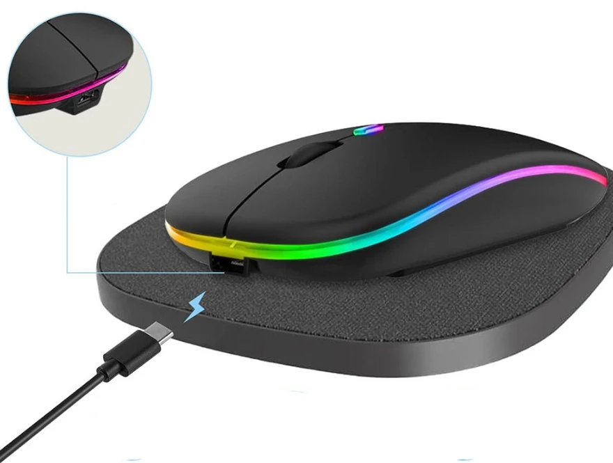 Belaidė įkraunama optinė pelė, Plona 2,4 GHz „Bluetooth“, juoda