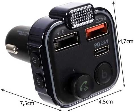 FM Bluetooth siųstuvas USB MP3 įkroviklis su laisvų rankų funkcija
