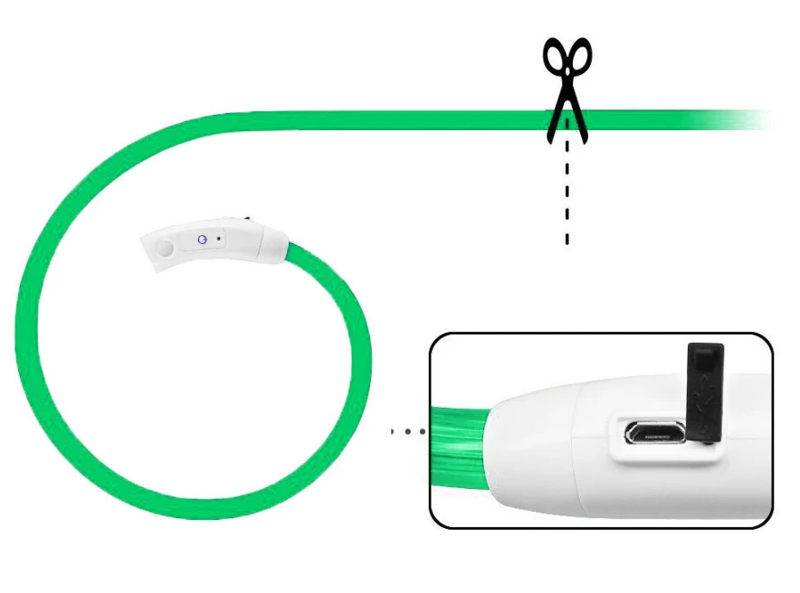 LED antkaklis šunims ir katėms, 47cm, žalias