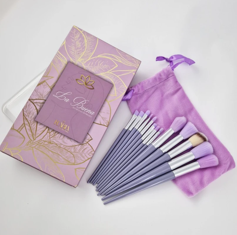 Makiažo šepetėlių rinkinys, 13 vnt., violetinis