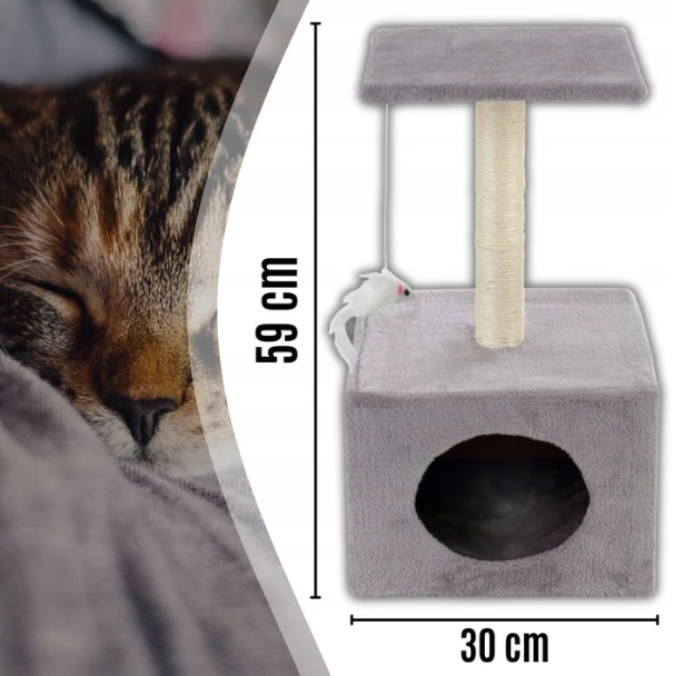 Namelis katėms su draskykle ir žaislu, 59cm