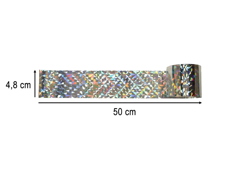 Paukščius atbaidanti šviesą atspindinti juosta 4,8cm x 50m, 5 vnt.