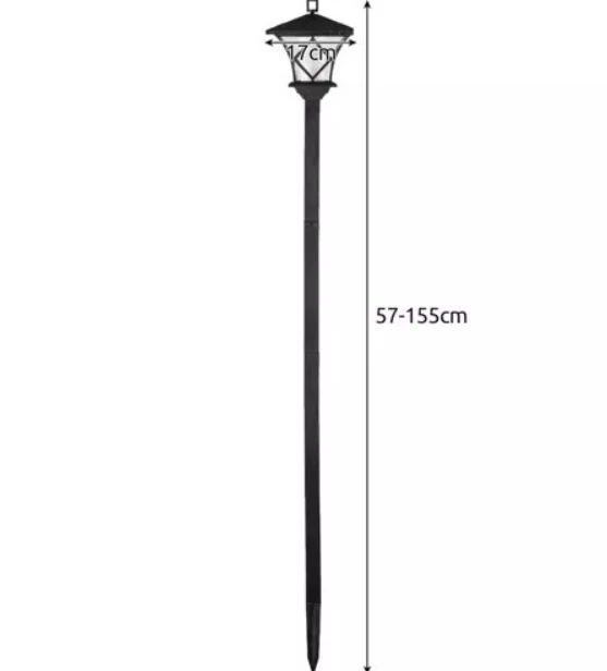 Reguliuojamo aukščio sodo LED žibintas su saulės kolektoriumi, 57-155 cm, 1 vnt.
