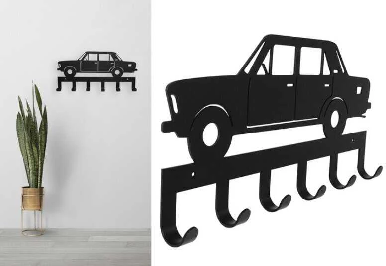 Sieninė kabykla rūbams ir raktams Automobilis, 35cm, juodos spalvos
