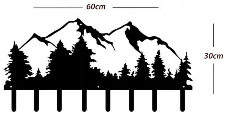 Sieninė kabykla rūbams ir raktams Kalnai, 60cm, juodos spalvos