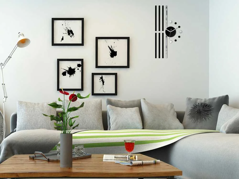 Sieninis laikrodis Modern lines. juodas