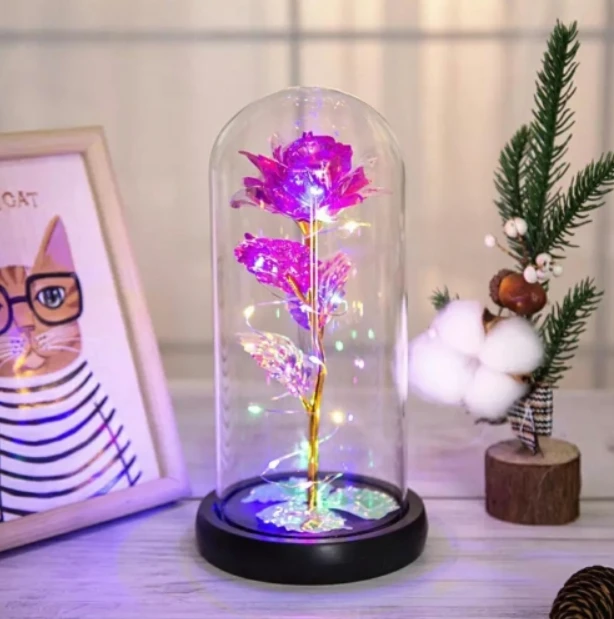 Šviečianti LED amžina rožė, rožinė