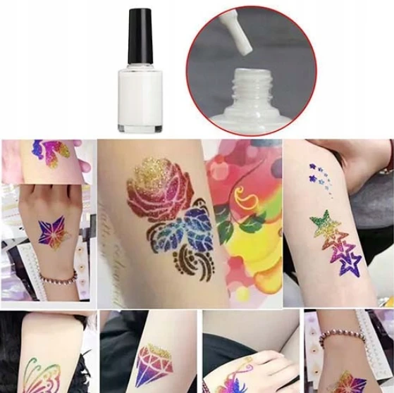 Vaikiškas blizgančių tatuiruočių rinkinys su trafaretais