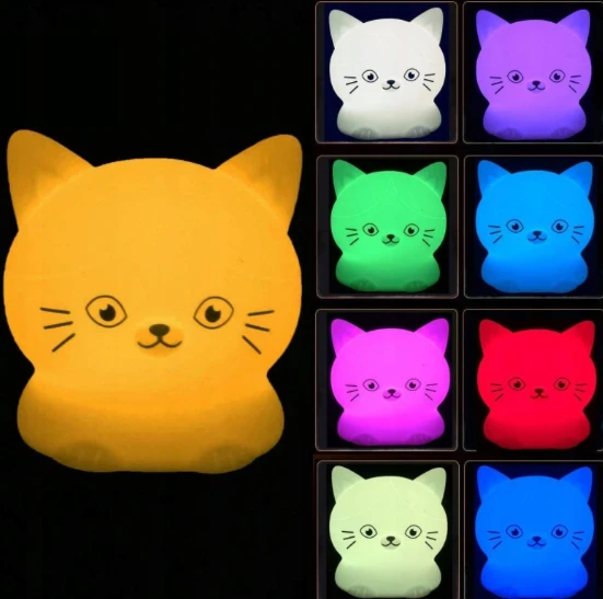 Vaikiškas LED šviestuvas katinėlis, RGB su valdymo pulteliu