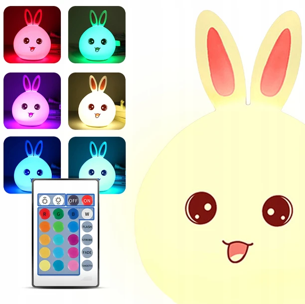 Vaikiškas šviestuvas zuikis, LED RGB su valdymo pulteliu