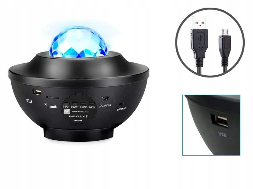 Žvaigždžiu projektorius - naktinė LED RGB lempa su valdymo pulteliu