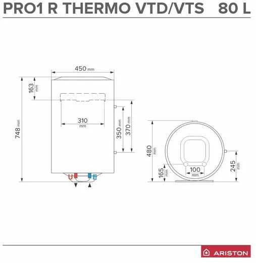 Kombinuotas vandens šildytuvas ARISTON PRO1 R 80 VTD EU 80l vertikalus