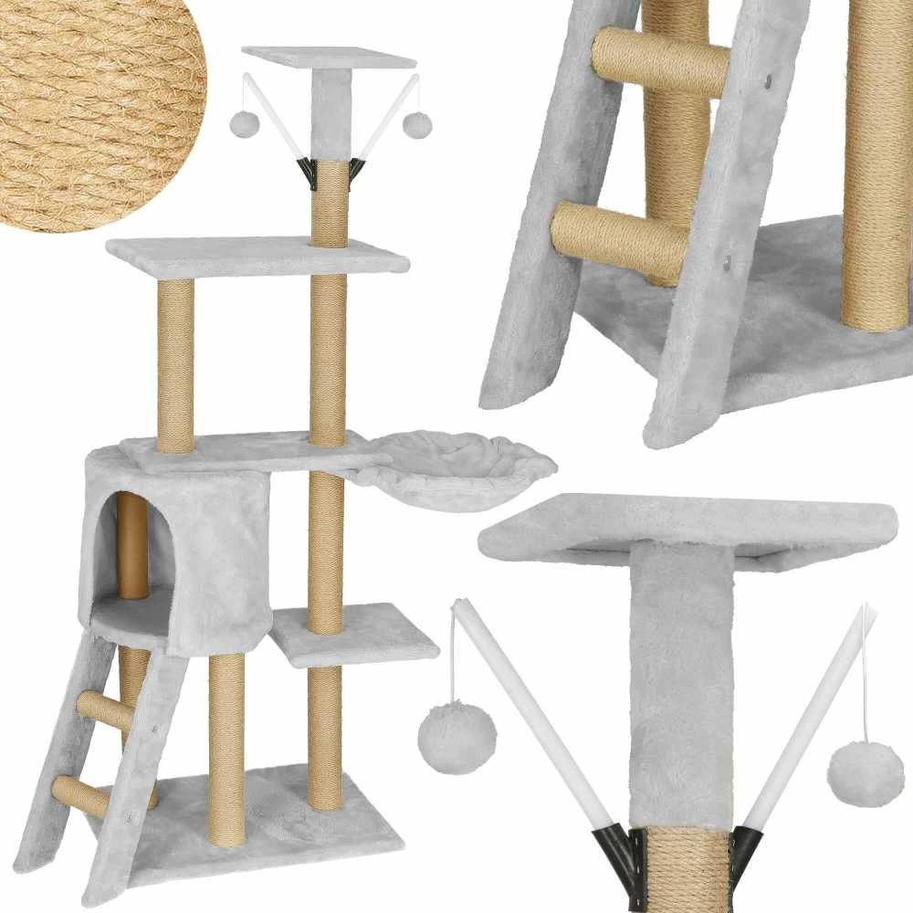 Kelių aukštų kačių draskyklė, 101-160 cm, Pilkos / smėlio spalvos