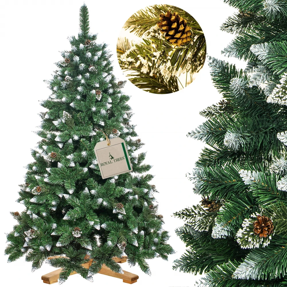 Springos CT0191 Dirbtinė Kalėdų eglutė 220 cm Premium Royal Trees, snieguota deimantinė pušis su kūgiais
