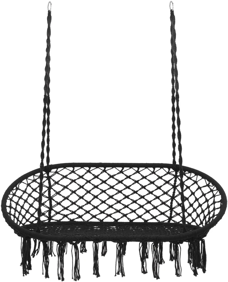 Springos Sodo sūpynės pakabinamos, su pagalvėmis, juodos, 128 × 66 × 124 cm