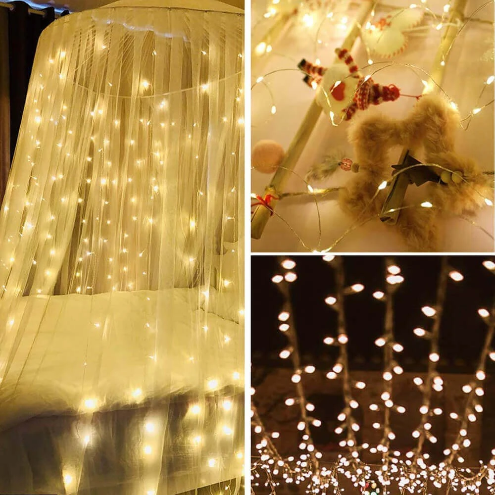 Vielinės lempos užuolaidos Springos 3x3 m, 300 LED, šilta balta