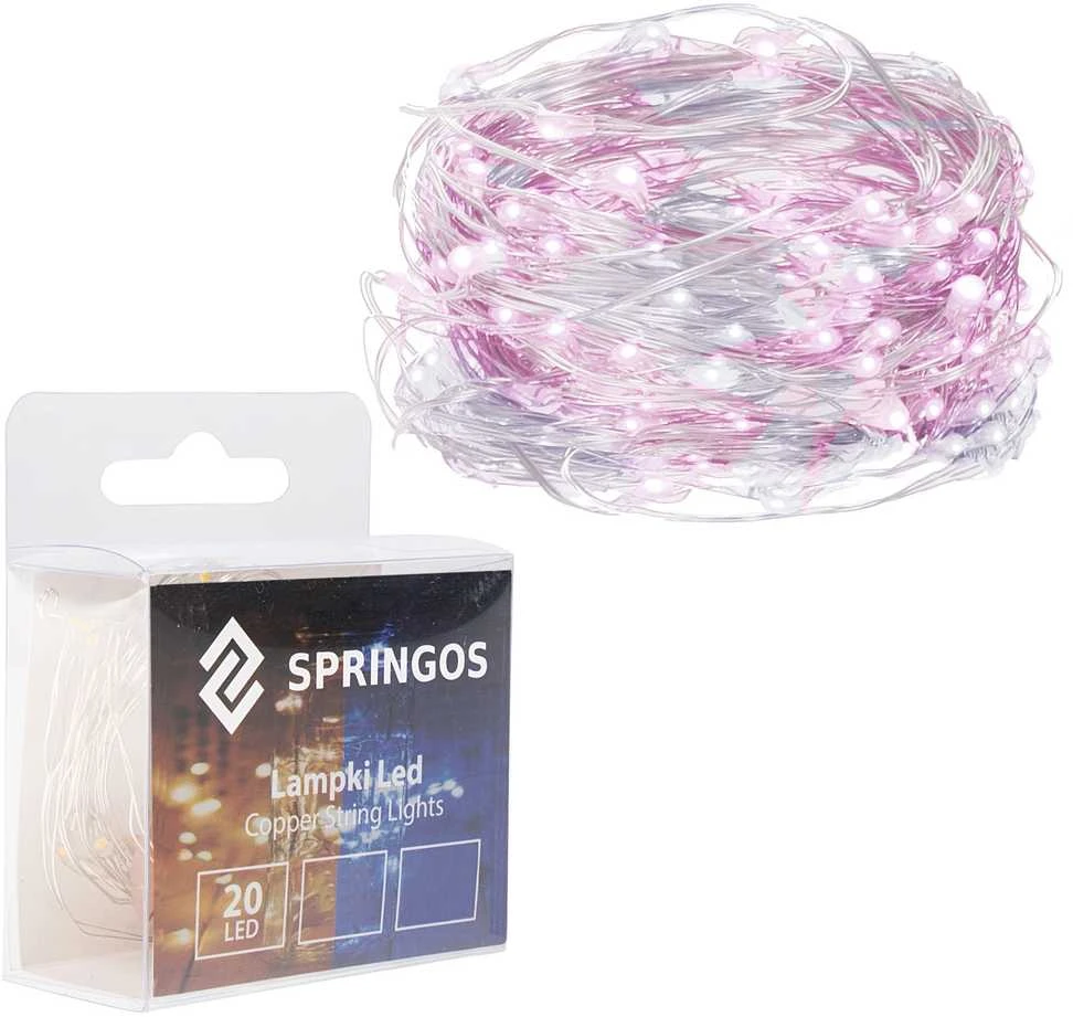 Springos Mikrolempų girlianda 20 LED, šalta balta ir rožinė, 1,9 m
