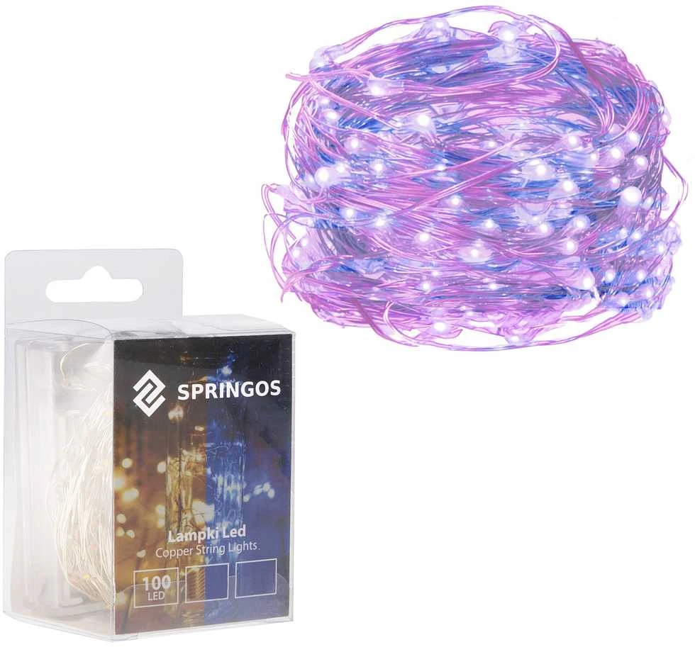 Springos Šviesos girlianda su 100 LED lempučių, rožinė ir mėlyna