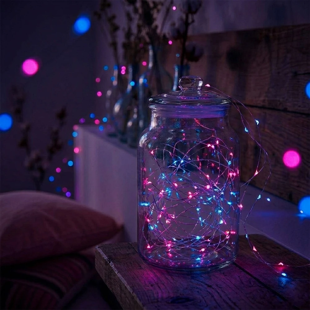 Springos Šviesos girlianda su 100 LED lempučių, rožinė ir mėlyna